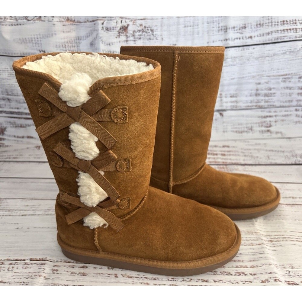 Koolaburra By Ugg Victoria Tall Boots Bows Kids Size 4 Chestnut Brown  1020171